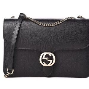 Gucci Black Leather Chain Shoulder Bag